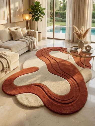 Image of Irregular Hand Tufted Carpet 6x8 Ft Modern Abstract Wool Area Rug for Living Room Bedroom Soft Plush Decorative Contemporary Floor Accent Decor