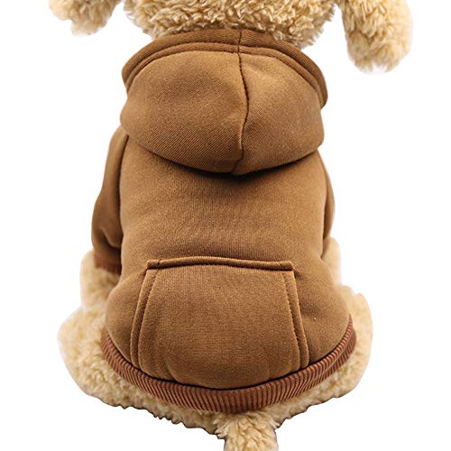 Jecikelon Winter Dog Hoodie Sweatshirts with Pockets Warm Dog Clothes for Small Dogs Chihuahua Coat Clothing Puppy Cat Custume (Coffee, XX-Small)