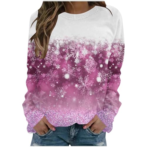 Weihnachtspullover Damen Langarmshirt Weihnachtsoutfit Christmas Sweatshirt Weihnachten Pullover Frauen Bluse Elegant Weihnachts Pulli Shirt...