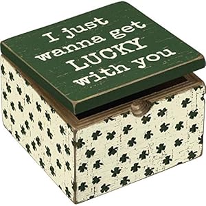 Primitives by Kathy I Just Wanna Get Lucky with You Box, 4 inches x 4 inches x 2.75 inches, Green Primitives by Kathy I Just Wanna Get Lucky with You Box 4 inches x 4 inches x 275 inches Green