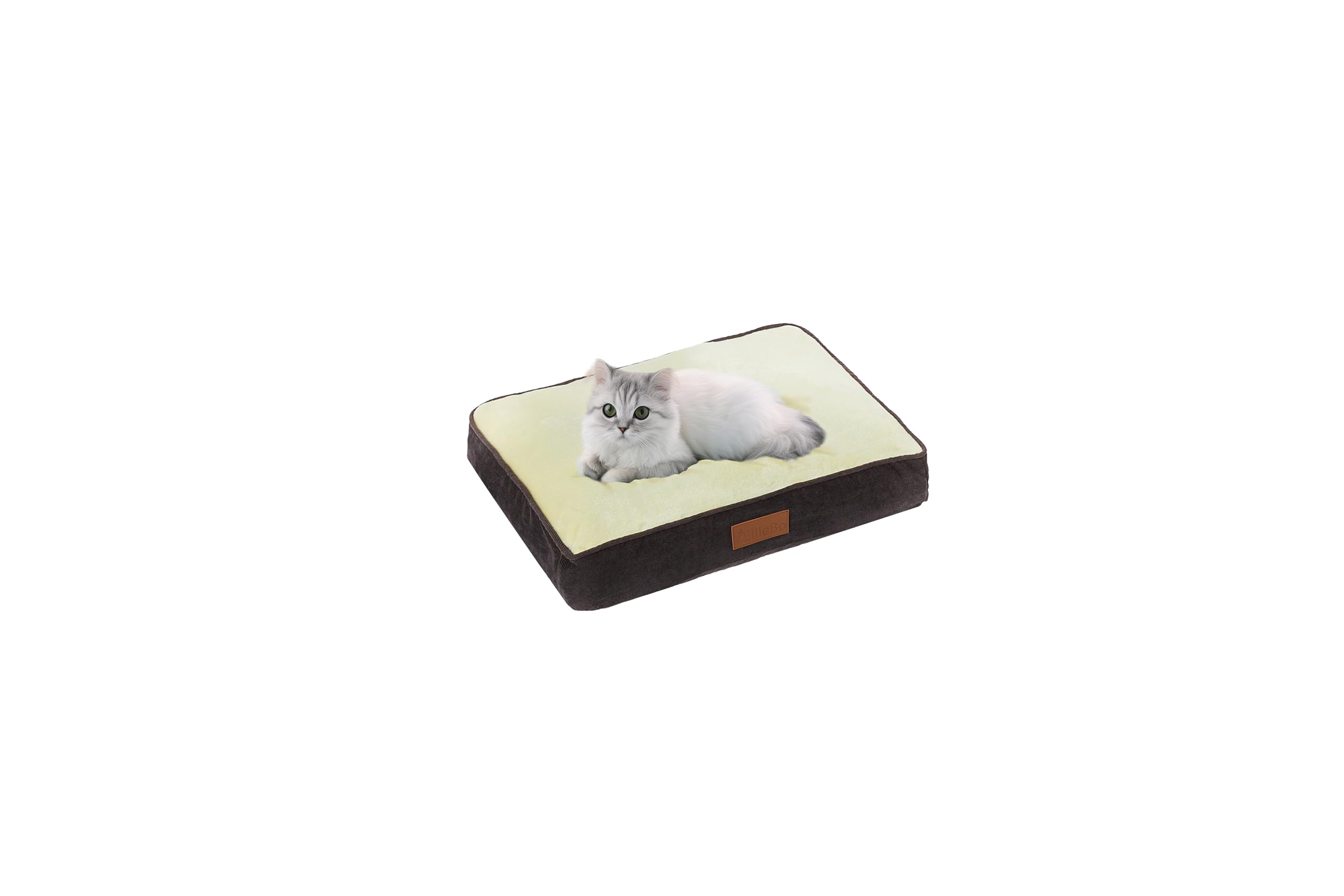 Ellie-Bo - Colchón cama para jaula de perro, mullido y lavable, funda de Corduroy y cuero sintético, con relleno de fibra para jaulas tamaño M de 71 x 48 x 10 cm en colores marrón y beige