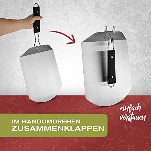 Pizzaschieber Edelstahl für den Grill & Ofen, Pizzaschaufel mit praktischen Einklapp-Griff zum einfachen Verstauen