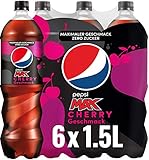 Pepsi Max Cherry, Das zuckerfreie Erfrischungsgetränk von Pepsi ohne Kalorien, Koffeinhaltige Cola mit Kirschgeschmack in Flaschen aus 100% recyceltem Material, EINWEG (6 x 1.5 l)