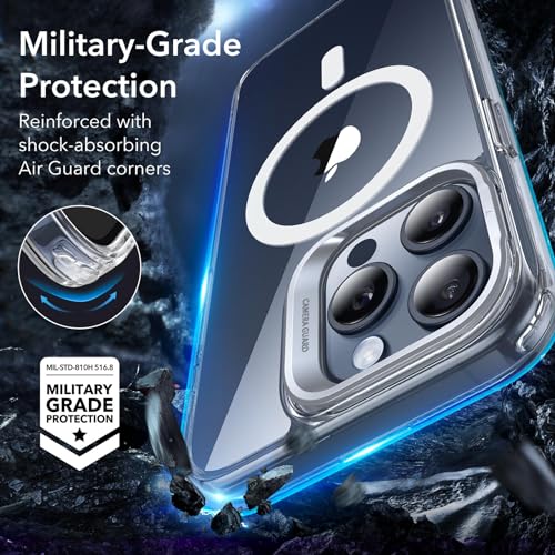 Image of ESR for iPhone 15 Pro Max Case, Compatible with MagSafe, Military-Grade Protective Clear Case for iPhone 15 Pro Max,Built-in Stash Stand Phone Case, Scratch-Resistant Back Cover, Classic Series,Clear