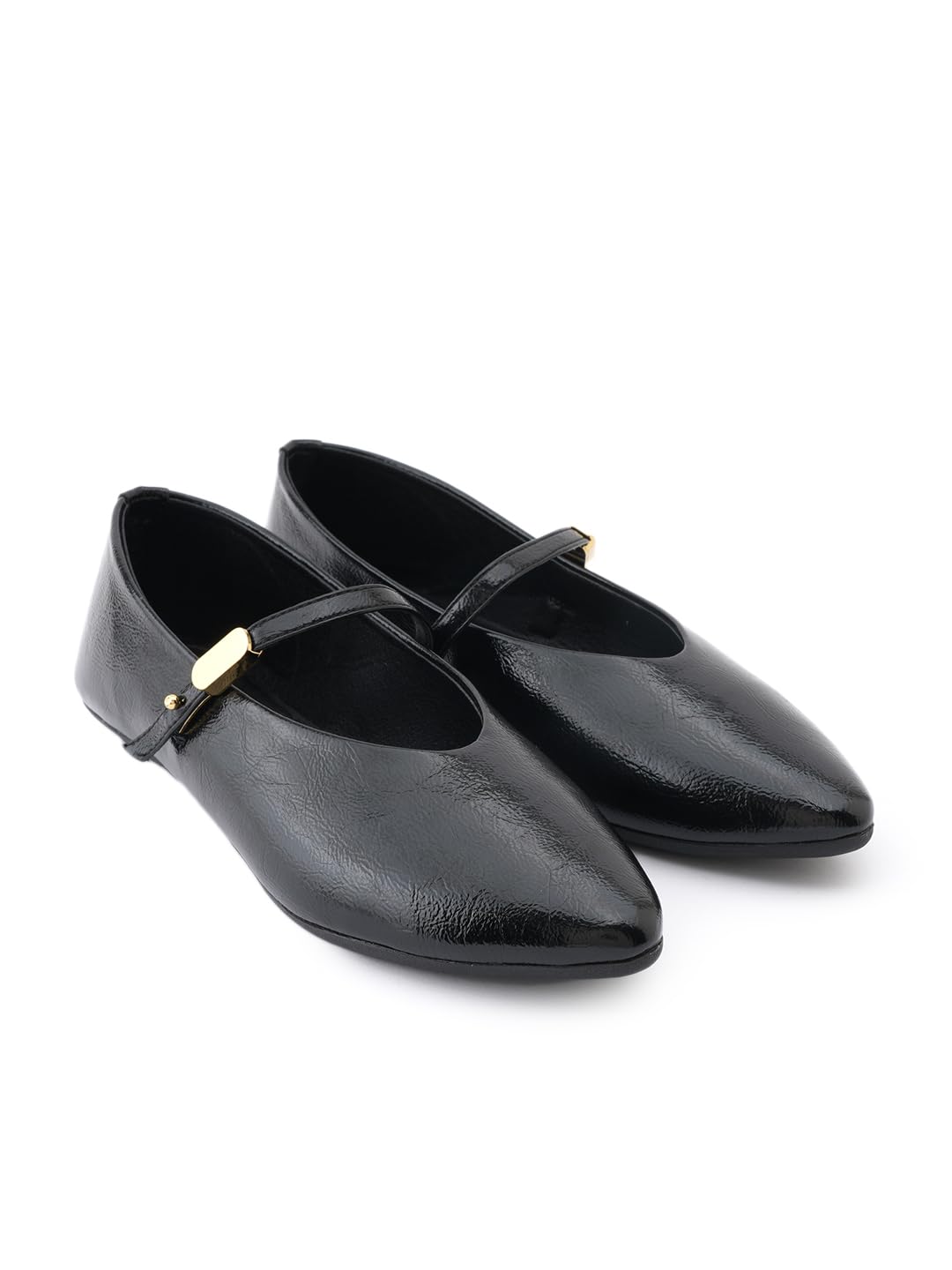 Textured Pointed Toe Ballerinas with Buckle Detail for Women-image-48