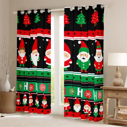 Christmas Santa Claus Curtains Xmas Star Decor Window Curtains for Bedroom Living Room for Kids Boys Girls Teens Room Decor Stripe Window Drapes Green Red Window Treatments 38W X 45L,2 Panels