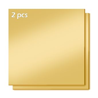 Gold Mirror Acrylic Sheets, 2 Pack 12" x 12" Square Acrylic Sheets 1/8" Thick 3mm Rigid Tinted Mirror Acrylic Plastic Sheets for Cutting, Laser Cutting and Engraving