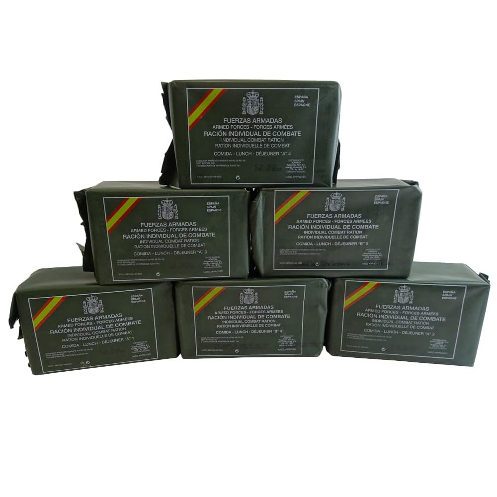 MRE Army EPA Field Ration Menu B1 (soupe de légumes/sauce tomate avec saucisse/calamars/pêches au sirop/pâte)