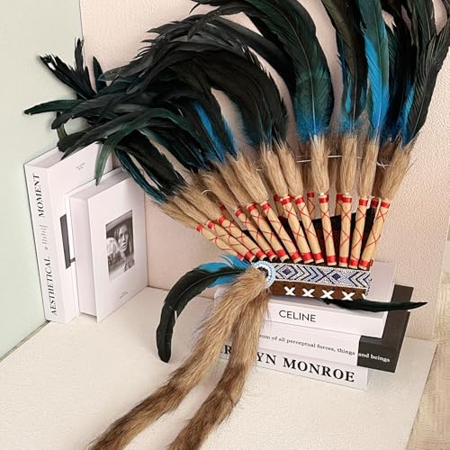 LWINGFLYER Blue Feather Headdress - Native American Indian Style Headwear