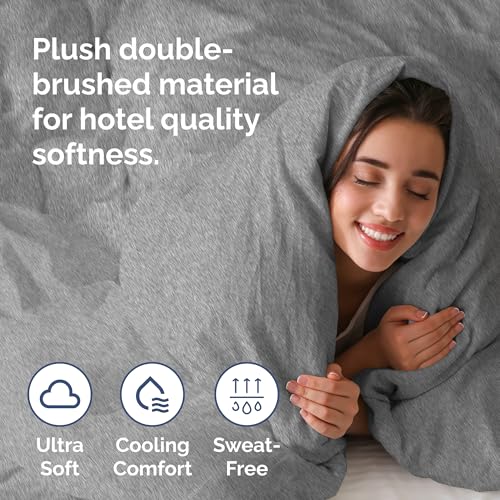 Image of Duvet Cover King Size - 3 Piece Set with Zipper Closure - Heathered Grey | Extra Soft King Duvet Cover 104 inch x 90 inch with 2 Pillow Shams, Hotel Luxury w / Zipper Closures & Ties, Comfy & Breathable, Comfy