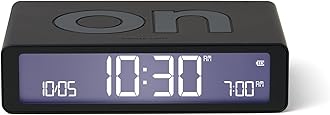 Lexon Flip Classic Luminous Morning Alarm Clock, Reversible with Face on Off and Snooze Function, LCD Screen and Touch Light, Rechargeable by USB-C – Black
