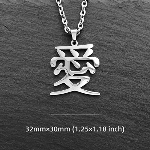 Wchama Love Kanji Necklace Japanese for Men Women Stainless Steel Chain Pendant Gaara Necklaces (Love W1)2