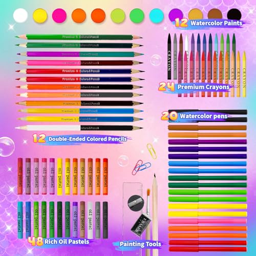 Cokiki Materiais de arte, conjuntos de arte de 184 peças para meninas de 6 a 12 anos, kit de arte de