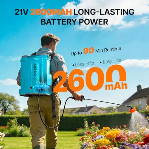OGERY Battery Powered Backpack Sprayer 4 Gallon, 2.6Ah 21V Battery Electric Sprayer with 6 Nozzles, Telescopic Stainless - Additional View