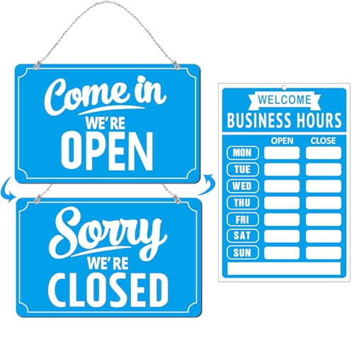 Open Closed Signs Business Hours Sign Set for Window Door Open Signs for Business Hour Closed Open Flip Sign Store Resturant Bar Blue