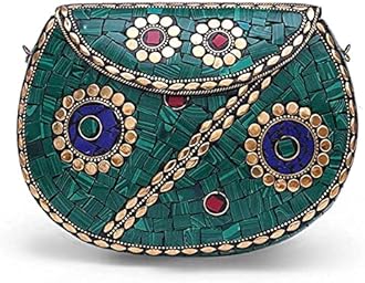 Shakuntala Vintage Clutch - Metal Mosaic Stone & Shell Design Purse - Handmade Women's Handbag