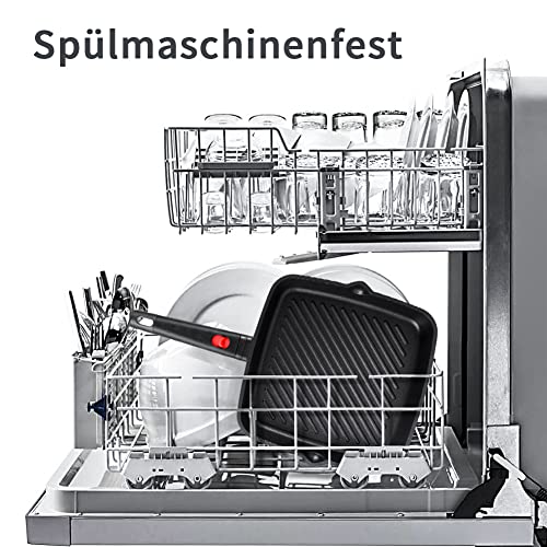 Foto von N+C Grillpfanne Induktion 28×28 cm, PFOA-freie Antihaftbeschichtung, Grillpfanne mit abnehmbarem Griff, Steakpfanne Bratpfanne Pfanne für alle Herdarten, leichte Reinigung