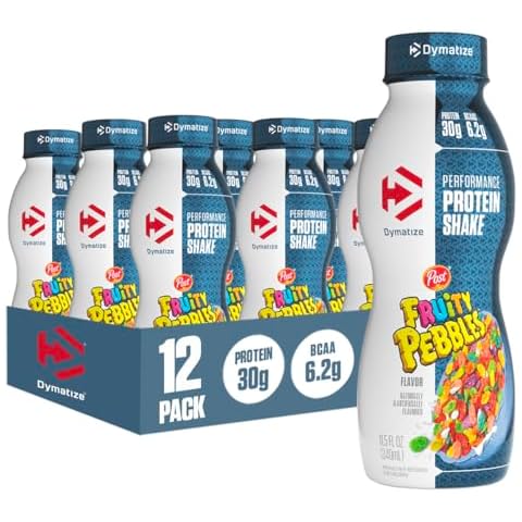 Dymatize Performance Protein Shake, Fruity Pebbles, 30g of Protein, 6.2g BCAA for Muscle Recovery, No Added Sugar, Low Fat, 24 Vitamins and Minerals, Gluten-Free, Ready to Drink, On-the-Go Snack, 11.5fl oz, 12 pack Cover