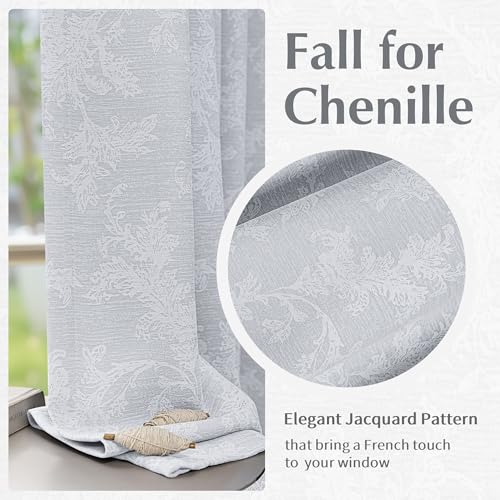 Fmfunctex Grey Floral Jacquard Blackout Curtains for Bedroom 54 inch Scroll Flower Curtains for Living Room Thermal Insulated Chenille Eyelet Curtain Room Darkening Window Curtain Drapes 2 Panels - Image 5