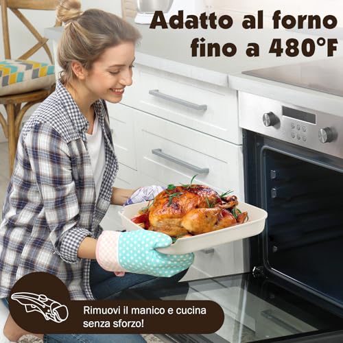 YASHE Set di pentole e padelle da 21 pezzi, set da cucina antiaderente con manici rimovibili e coperchi in vetro, compatibile con induzione, adatto per forno, impilabile, colore bianco - Immagine 4