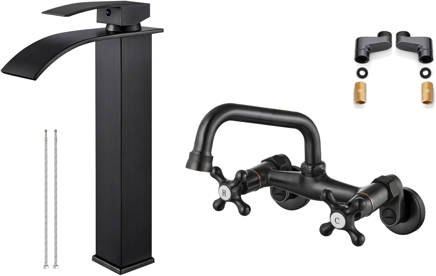 Airuida Tall Vessel Sink Faucet Oil Rubbed Bronze, Single Handle Single Hole Tall Waterfall Bathroom Faucet Oil Rubbed Bronze Wall Mounted Kitchen Faucet 6 Inch(15cm) Spout Reach Wall Mount Laundry