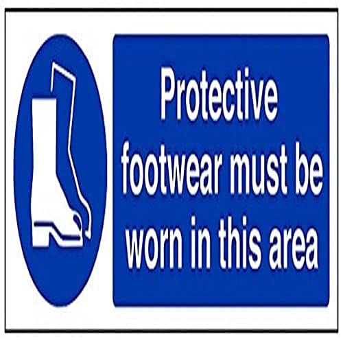 V Safety Protective Footwear Must Be Worn In This Area PPE Sign - 300mm x 100mm - Self Adhesive Vinyl