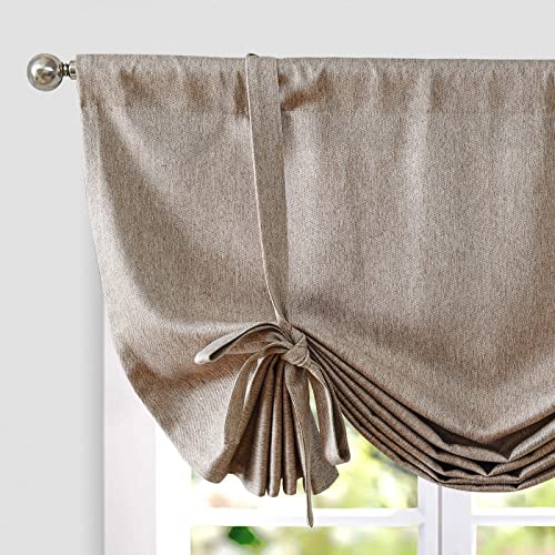 JINCHAN Twill Weave Valance Curtain 45 Inch Tie Up Shade Faux Linen Valance Farmhouse Adjustable...