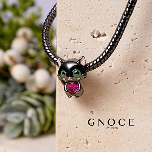 Image of GNOCE Embraces Heart Gemstone Bead Charms 925 Sterling Silver Wolf Fox Bear Husky Hedgehog Astronaut Chihuahua Dinosaur Rabbit Koala Axolotl Angel Tiger Dog Unicorn Cat Jewelry Gift for Women