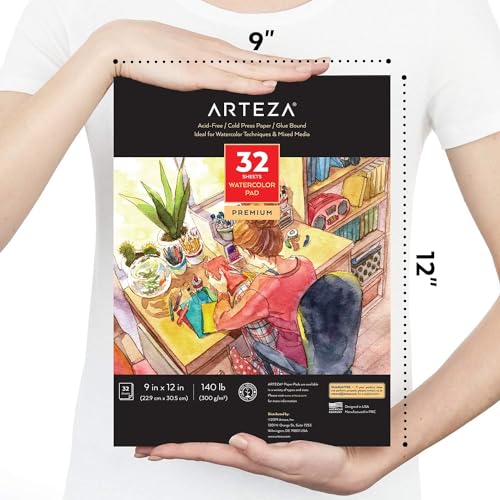 ARTEZA Watercolor Paper, Pack of 2, 32 Sheets Each, 9x12 Inch Watercolor Sketchbook, 140lb/300gsm, Cold Press, Acid Free Art Paper - Thumbnail 4