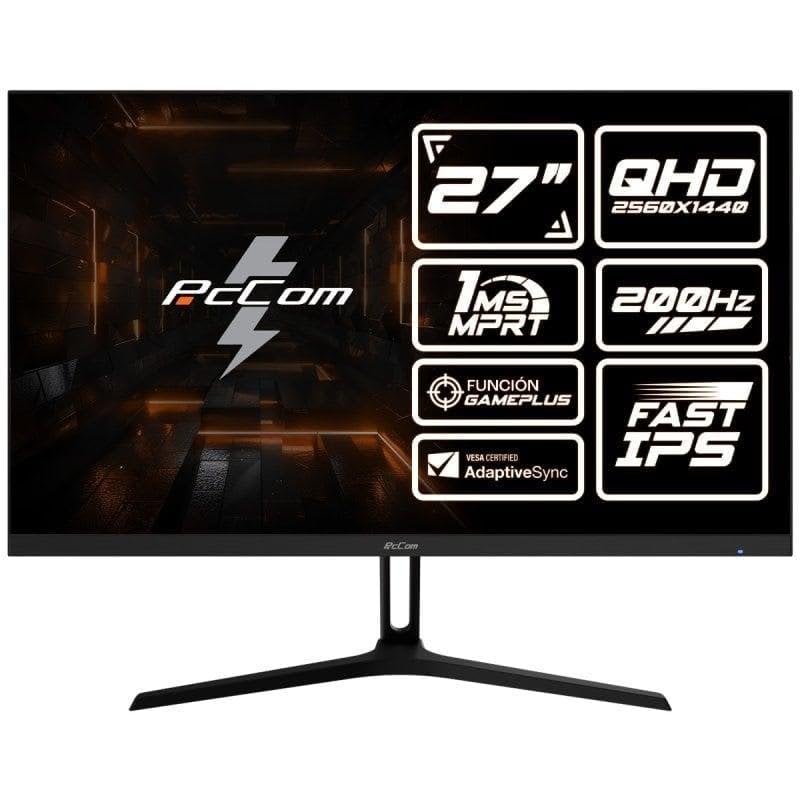 PcCom Elysium Pro Monitor Gaming 27 Pulgadas QHD 2560x1440 Fast IPS 200Hz 1ms MPRT AdaptiveSync HDR, HDMI 2.1, DisplayPort 1.4, Compatible VESA para PC y Consolas