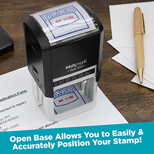 Maxmark Q43 (Large Size) Date Stamp With "Approved" And Custom Text, Self Inking Stamp - 2 Color Blue/Red Ink #TOP2
