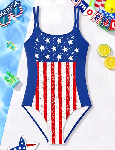 Image of CRISONE Girls One Piece Swimsuits Adjustable Straps Bathing Suit Color Block Padded Pool Beach Swimwear 9-16Y