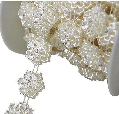 AEAOA 5 Yards 4/5" Ivory Flower Pearl Rhinestone Chain Sew On Trims Wedding Dress Decoration (LZ95)
