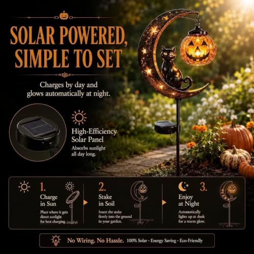 Halloween Moon Cat Solar Stake Light Pumpkin Lantern Outdoor Garden Ornamen - Image 4