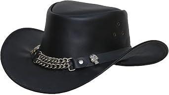 Cowboy Western Cow Hide Top Grain Leather Handcrafted Skull Top Hat