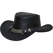 Cowboy Western Cow Hide Top Grain Leather Handcrafted Skull Top Hat