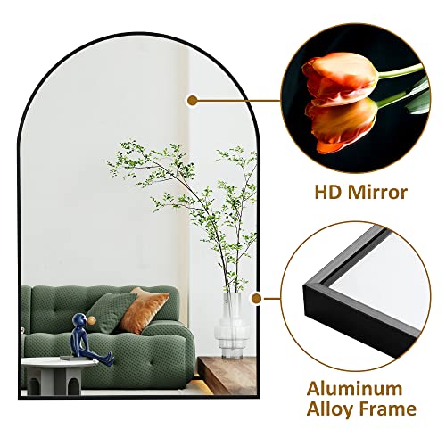 Pexfix Arched Wall Mirror 36"X24" Large Bedroom Mirror With Aluminum Alloy Thin Frame For Bedroom And Bathroom,Black #TOP6