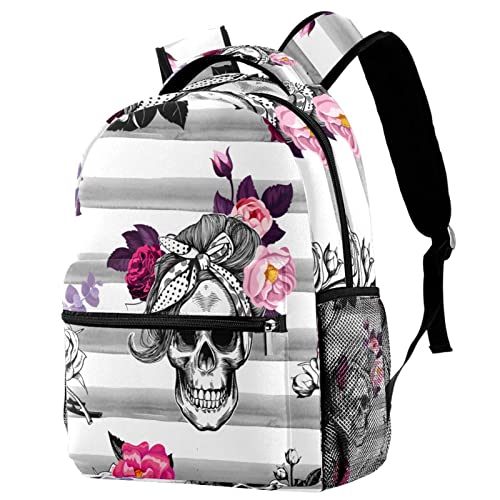 Sac à dos crâne de fleurs pour livres scolaires de fille et garçon léger
