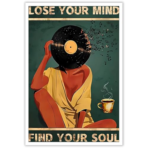 Vintage Lose Your Mind Find Your Soul Poster Mental Health Inspirational Quote Wall Art Abstract Broken Music Girl Prints Painting For Living Room Bedroom Office Wall Decor 12x16in Unframed