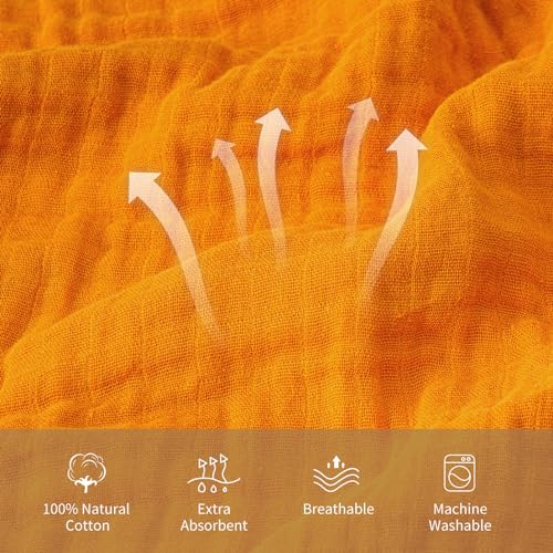 Image of david's kids 2 Pack Hooded Baby Towels, 100% Muslin Cotton 6-Layer Ultra Soft Breathable Absorbent Baby Bath Towels for Infant and Toddler, Newborn Essentials, Large 32x32Inch, Beige & Ginger