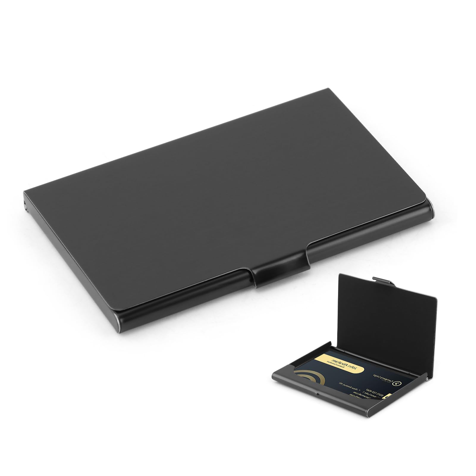 Étui Cartes De Visite Acier Inoxydable Noir - Porte-cartes Professionnel Capacité 14-20 Cartes 9.3x5.8cm