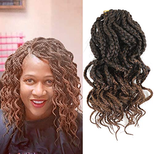 8Inch Box Braid Crochet Braids Twist, Crochet Curly Hair, 5 Packs Goddess Bohemian Twist Synthetic Natural Braiding Hair Extensions, Brown Ombre Box Braids Crochet Hair for Women