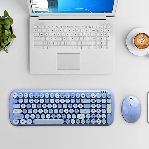 MOFii Kablosuz Klavye ve Fare Kombinasyonu, PC Bilgisayar Pencereleri için Çok Ortam İşlev Tuşları ve Numara Pedi ile 2.4Ghz Renkli Klavye (Mavi Karışık) - Görsel 2