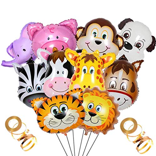 Crazy-M Ensemble d'hélium pour Animaux de Ballon en Aluminium de 10 pièces, Ballons gonflables en Ballon Jungle Ballon d'aluminium pour Cadeau de décoration de fête d'anniversaire,1-2-3-5-6-7-8-9-10