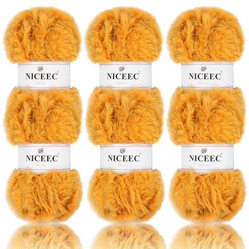Image of NICEEC Faux Fur Yarn Super Soft, Chunky & Fluffy, Eyelash Yarn for Crochet & Knitting(Total Length 210yds /10.6oz) - Pumpkin /300g