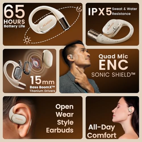 Image of ACwO Dwots Sense OWS Wireless Over Ear Earphones|Situational Awareness|15Mm Titanium Drivers|65 Hours Playback|BT V5.4|Secure Fit|4 Mics with ENC|40Ms Low Latency|Equaliser Modes (Silver Cream)