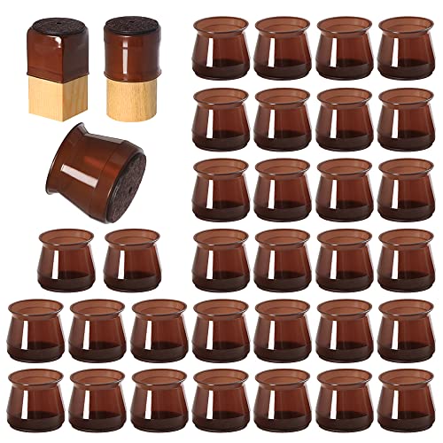 Image of 32 Pcs Silicone Chair Leg Floor Protectors for Hardwood Floors, Brown Felt Bottom Chair Leg Covers, Free Moving Table Leg Covers, Stool Leg Protectors Caps(Large fit : 1.3'' - 2'')