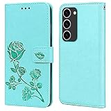 RankOne Custodia Portafoglio in Pelle per Samsung Galaxy S23 (6.1" Inches), con Porta Carte Motivo Rosa Design Cover Folio Flip Case - Verde