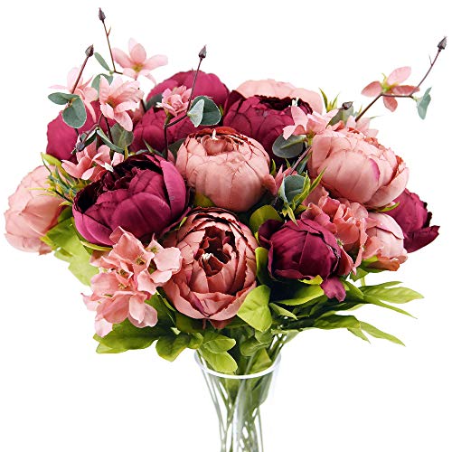Fiveseasonstuff Vintage Artificial Peonies Silk Flowers And Hydrangeas For Wedding Bridal Home Décor – Beautiful Floral Centerpiece Arrangement Decoration With 2 Bouquets (Country Barn Red) #TOP2