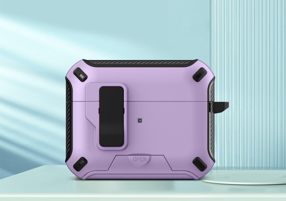 Funda AirPods 2 morada de alta resistencia con soporte trasero 7